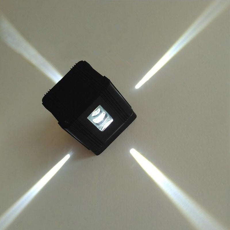 Lisslune | Simple cubic 4-sided wall lighting ideas aluminum party LED wall lamp in black, purple/blue/red light