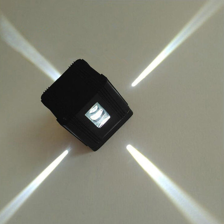 Lisslune | Simple cubic 4-sided wall lighting ideas aluminum party LED wall lamp in black, purple/blue/red light
