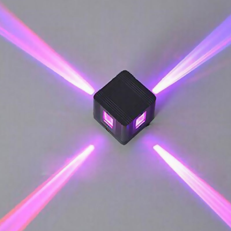 Lisslune | Simple cubic 4-sided wall lighting ideas aluminum party LED wall lamp in black, purple/blue/red light