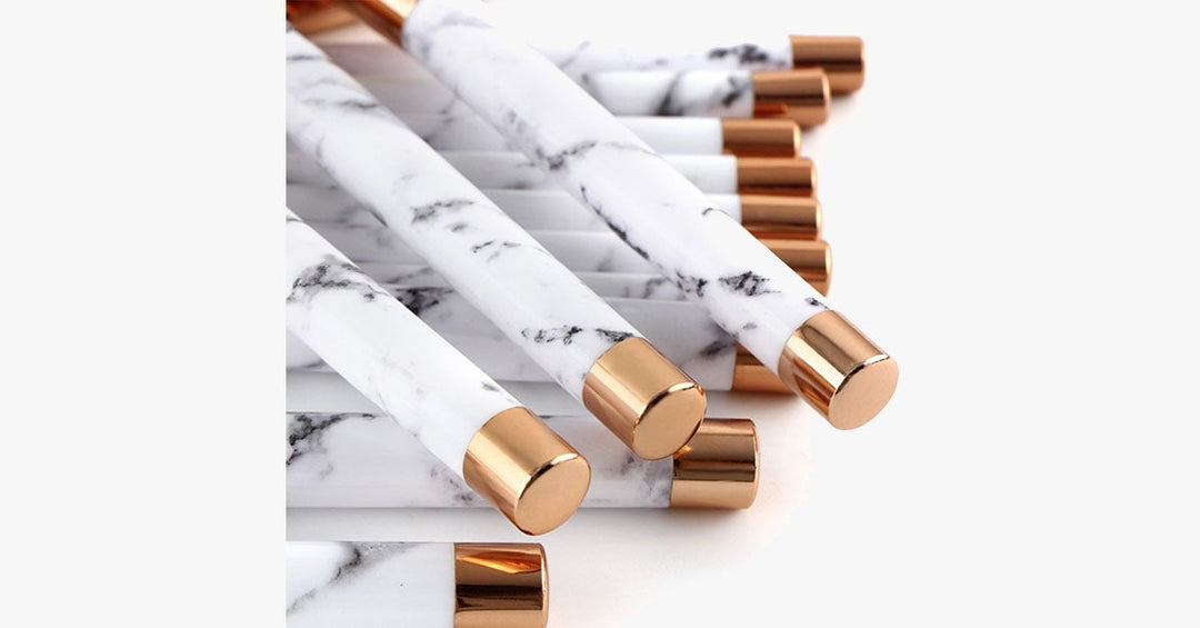 Lisslune | Pro Makeup Brush Set of 15 with Rose and Marble Pattern - Perfect for all Makeup Applications