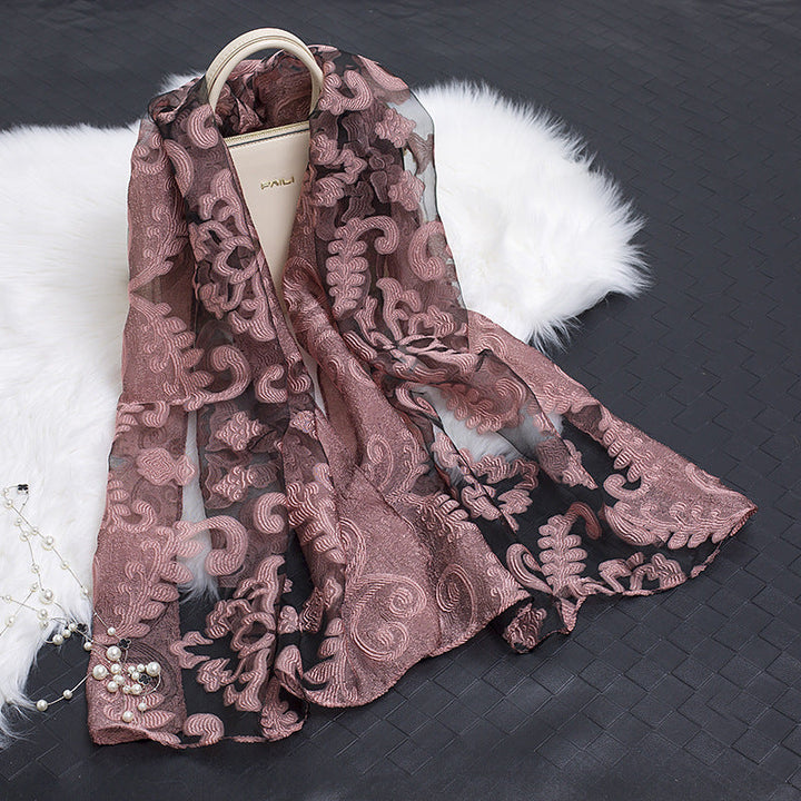 Lisslune | Silk scarf with cut flowers hollow motif
