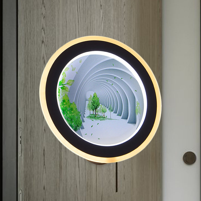 Skørter | White Round 3D Visual Tunnel Mural Light Asia LED Acrylic Wall Lighting Idea for Meeting Room