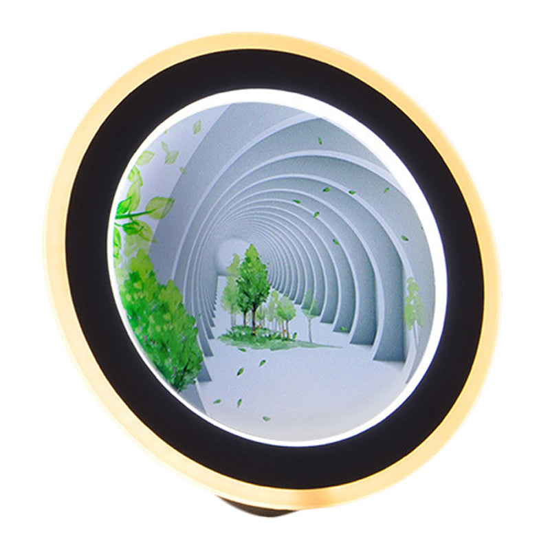 Skørter | White Round 3D Visual Tunnel Mural Light Asia LED Acrylic Wall Lighting Idea for Meeting Room