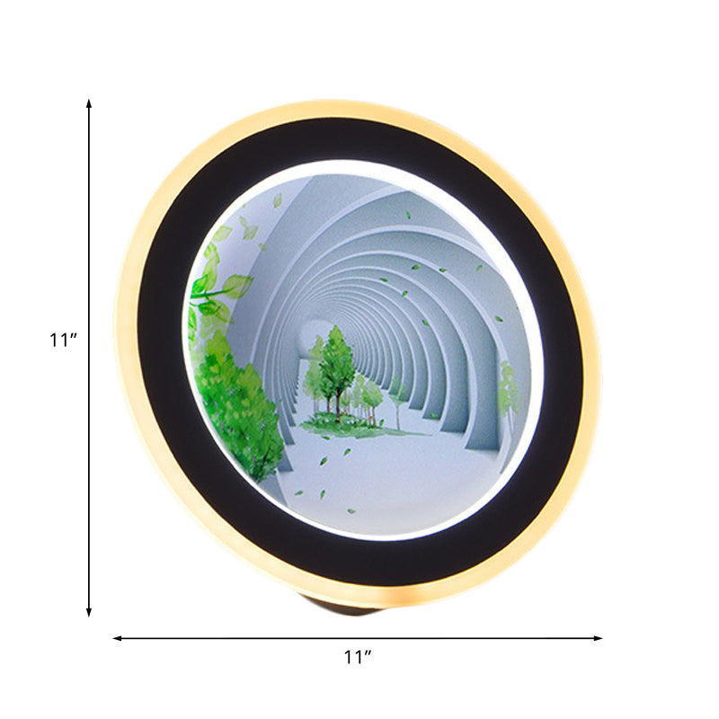 Skørter | White Round 3D Visual Tunnel Mural Light Asia LED Acrylic Wall Lighting Idea for Meeting Room