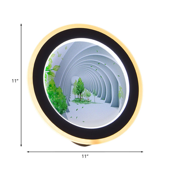 Skørter | White Round 3D Visual Tunnel Mural Light Asia LED Acrylic Wall Lighting Idea for Meeting Room