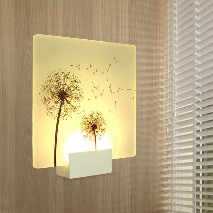 Skørter | Chinese square acrylic wall mural light LED wall light installation in white with dandelion pattern