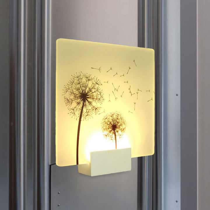 Skørter | Chinese square acrylic wall mural light LED wall light installation in white with dandelion pattern