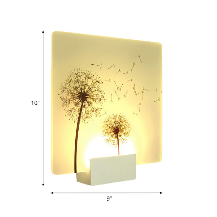 Skørter | Chinese square acrylic wall mural light LED wall light installation in white with dandelion pattern