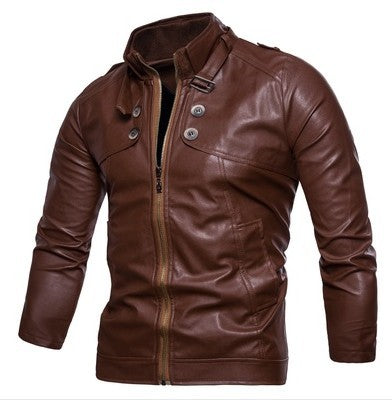 Men's fashionable synthetic leather jacket with asymmetric zipper and quilted seams Lisslune