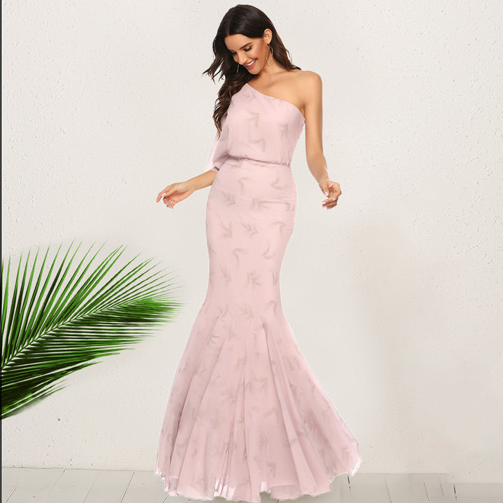 Women's Elegant Evening Dress with Asymmetric Cut and Swinging Hem