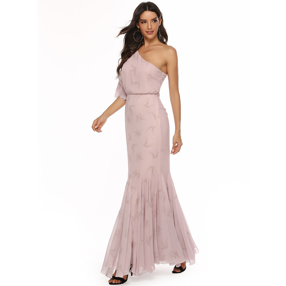 Women's Elegant Evening Dress with Asymmetric Cut and Swinging Hem