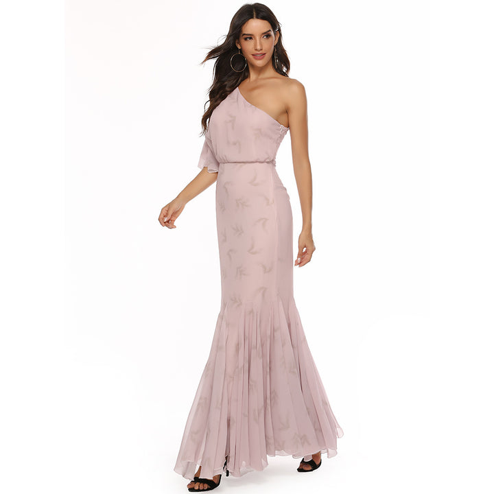 Women's Elegant Evening Dress with Asymmetric Cut and Swinging Hem