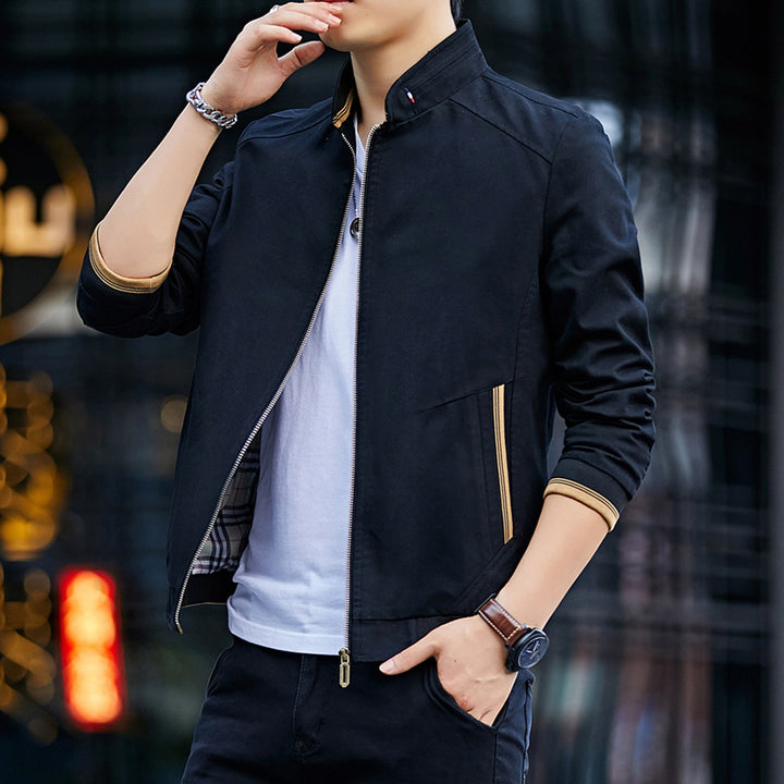Men's Casual Transition Jacket with Stand-Up Collar and Zippered Pockets Lisslune