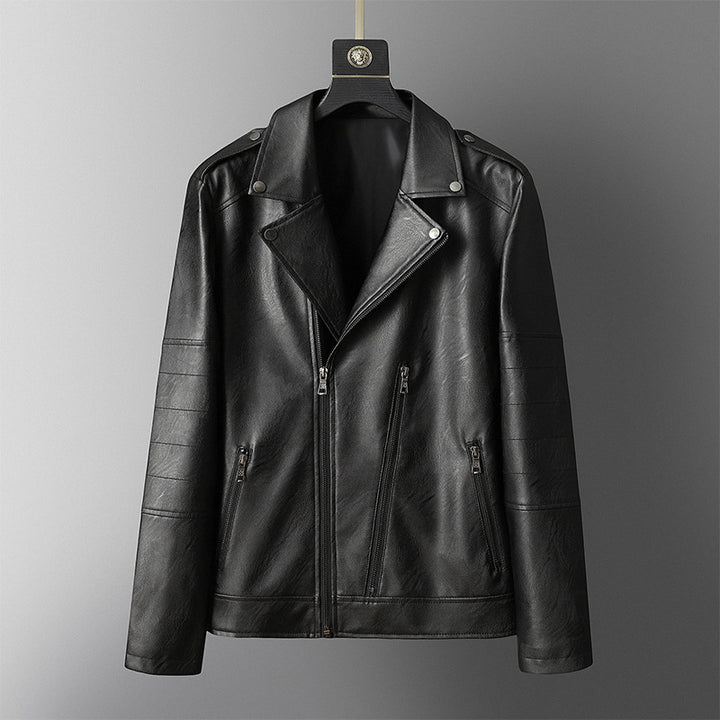 Men's Casual Biker Jacket Made Of Synthetic Leather with Practical Zipper Pockets Lisslune
