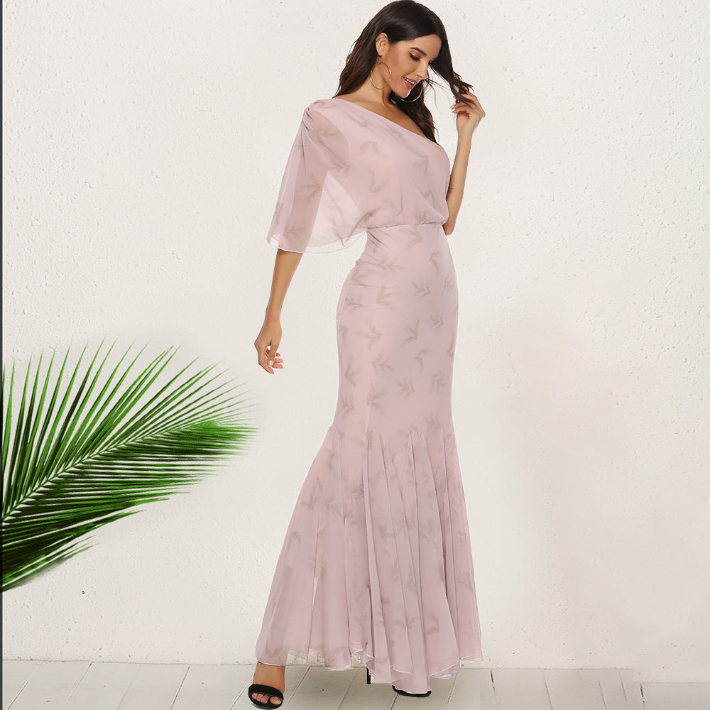 Women's Elegant Evening Dress with Asymmetric Cut and Swinging Hem