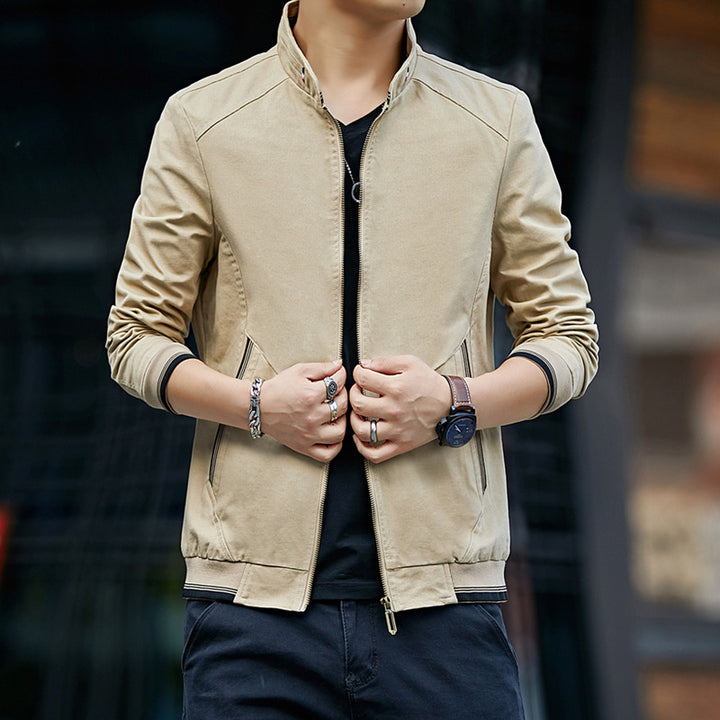 Men's Casual Transition Jacket with Stand-Up Collar and Zippered Pockets Lisslune