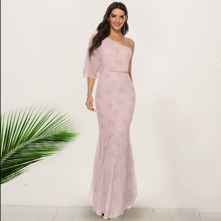 Women's Elegant Evening Dress with Asymmetric Cut and Swinging Hem