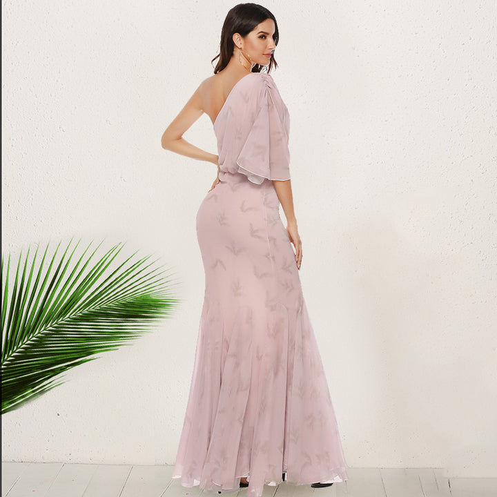 Women's Elegant Evening Dress with Asymmetric Cut and Swinging Hem