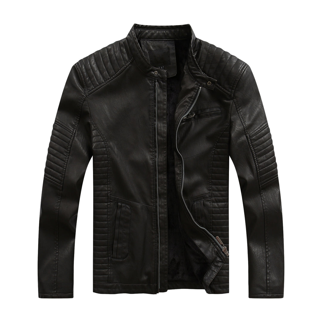 Men's stylish biker jacket made of synthetic leather with intricate quilted seams Lisslune