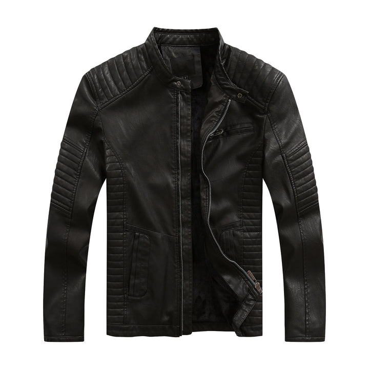 Men's stylish biker jacket made of synthetic leather with intricate quilted seams Lisslune