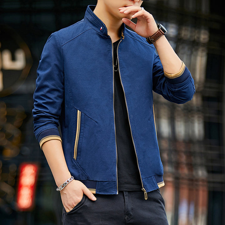 Men's Casual Transition Jacket with Stand-Up Collar and Zippered Pockets Lisslune