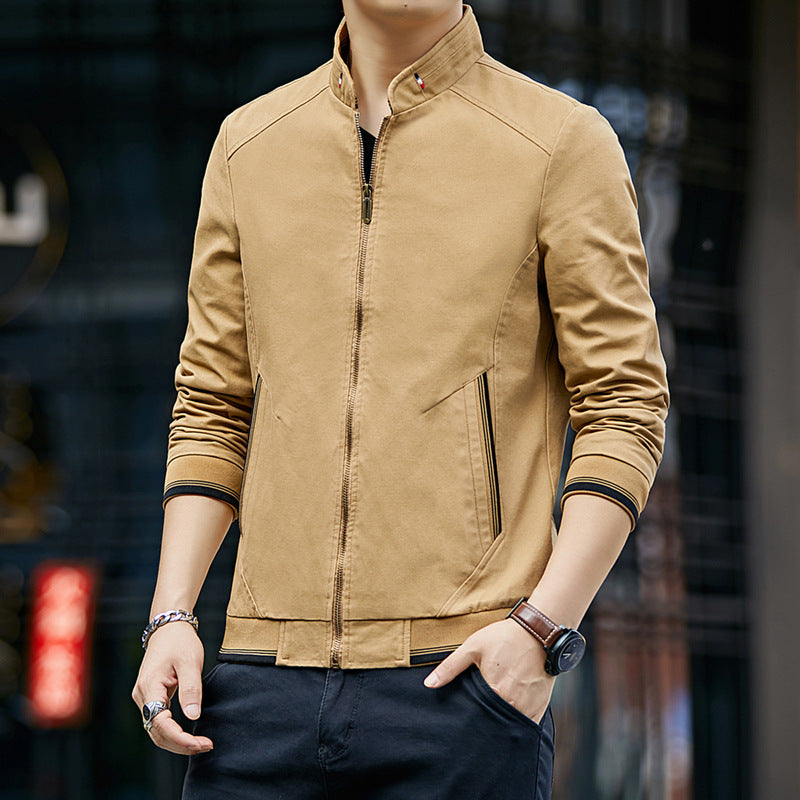 Men's Casual Transition Jacket with Stand-Up Collar and Zippered Pockets Lisslune