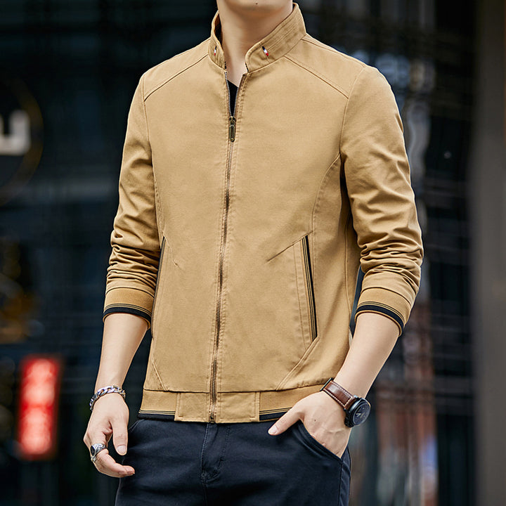 Men's Casual Transition Jacket with Stand-Up Collar and Zippered Pockets Lisslune
