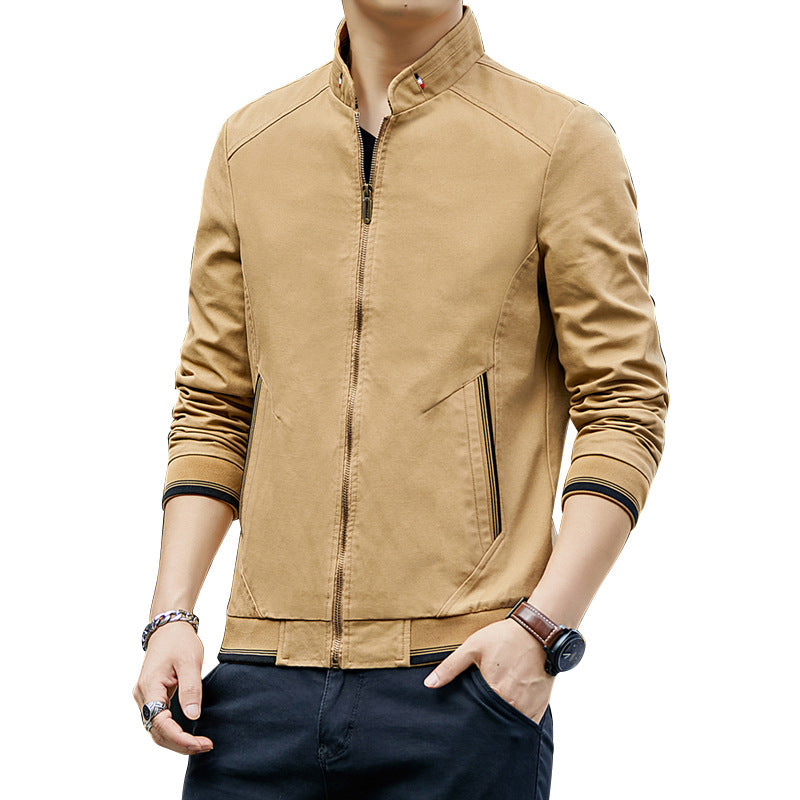 Men's Casual Transition Jacket with Stand-Up Collar and Zippered Pockets Lisslune