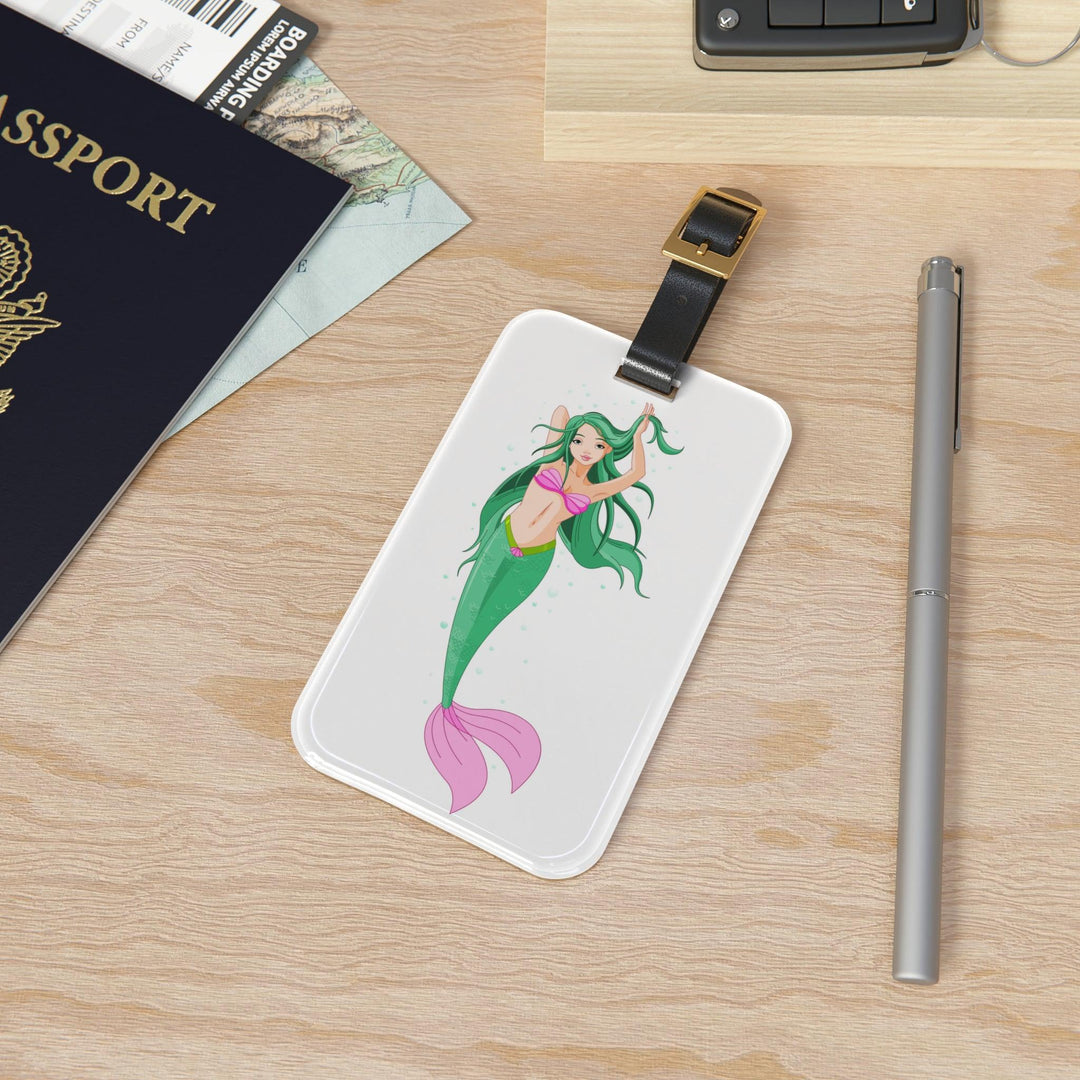 Lisslune | Stylish mermaid-themed acrylic luggage tag set with custom leather strap