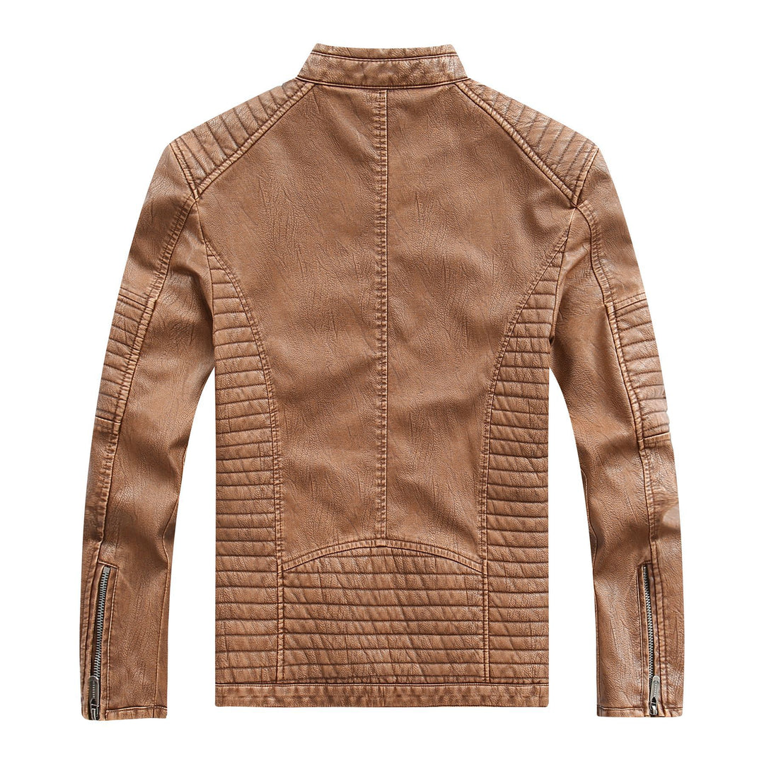 Men's stylish biker jacket made of synthetic leather with intricate quilted seams Lisslune