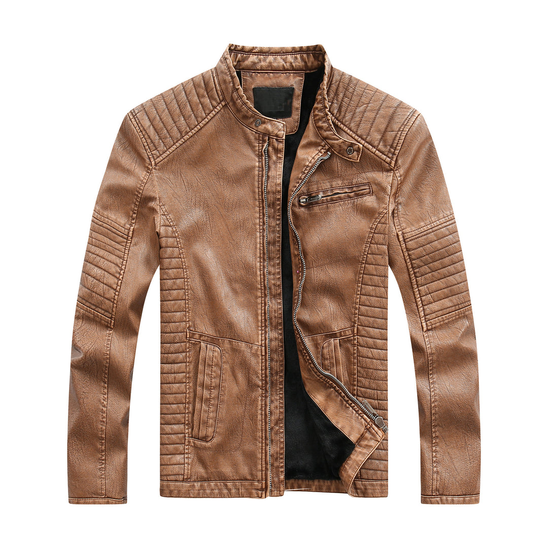 Men's stylish biker jacket made of synthetic leather with intricate quilted seams Lisslune