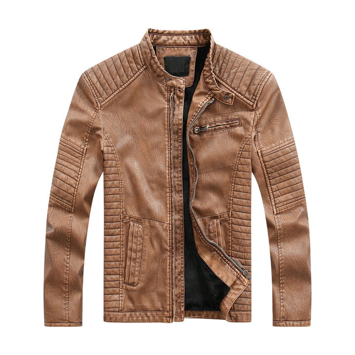 Men's stylish biker jacket made of synthetic leather with intricate quilted seams Lisslune