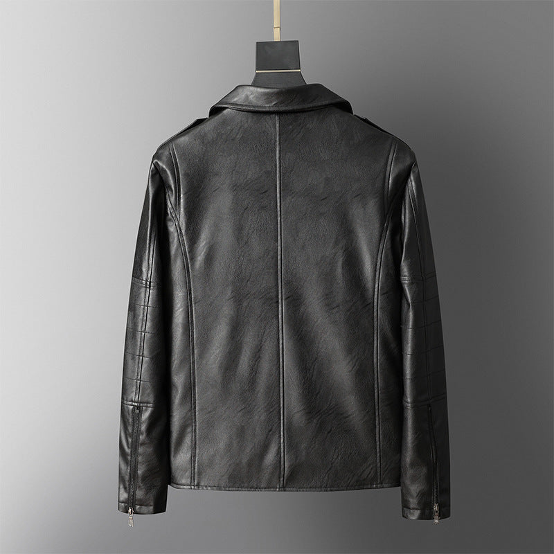 Men's Casual Biker Jacket Made Of Synthetic Leather with Practical Zipper Pockets Lisslune
