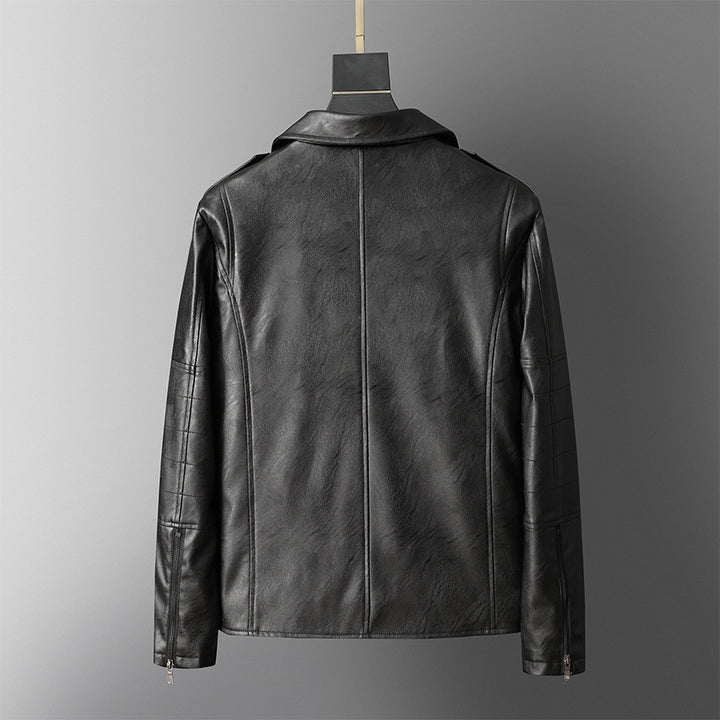 Men's Casual Biker Jacket Made Of Synthetic Leather with Practical Zipper Pockets Lisslune
