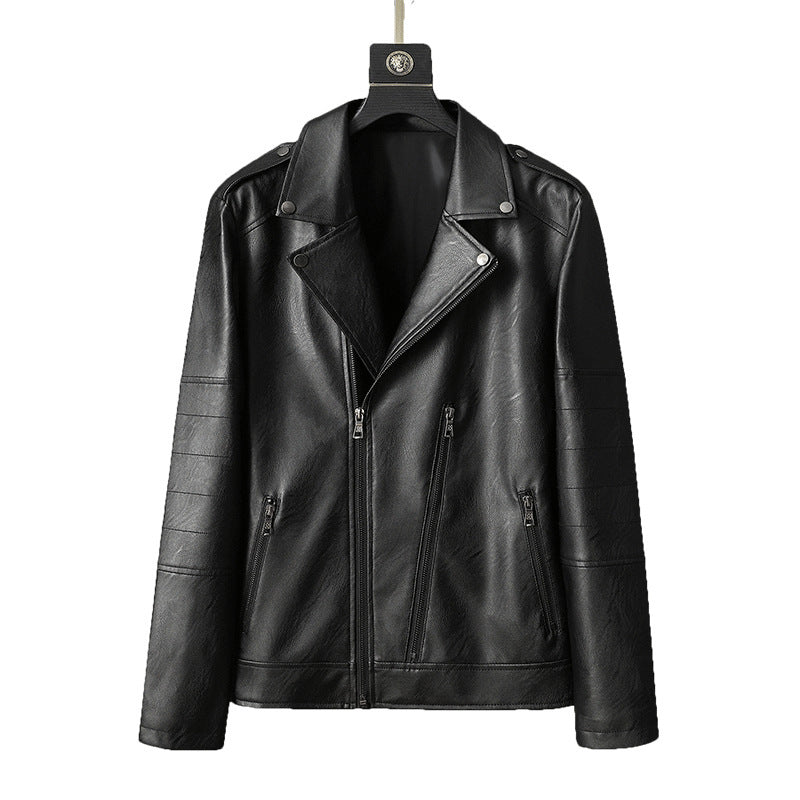 Men's Casual Biker Jacket Made Of Synthetic Leather with Practical Zipper Pockets Lisslune