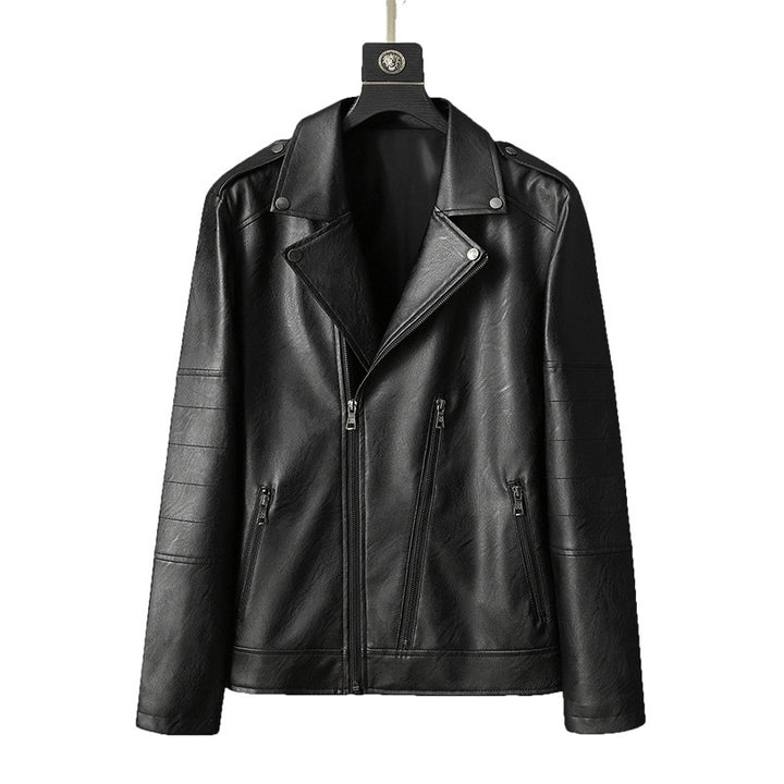 Men's Casual Biker Jacket Made Of Synthetic Leather with Practical Zipper Pockets Lisslune