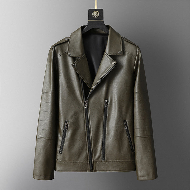 Men's Casual Biker Jacket Made Of Synthetic Leather with Practical Zipper Pockets Lisslune