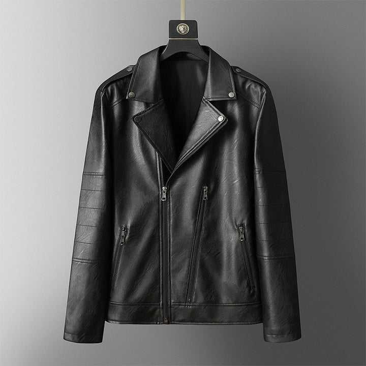 Men's Casual Biker Jacket Made Of Synthetic Leather with Practical Zipper Pockets Lisslune