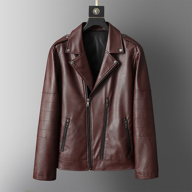 Men's Casual Biker Jacket Made Of Synthetic Leather with Practical Zipper Pockets Lisslune