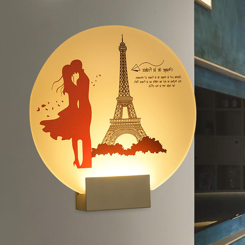 Skørter | White circular romantic wall lighting for couples in Asian style LED acrylic wall mural lamp for wedding room