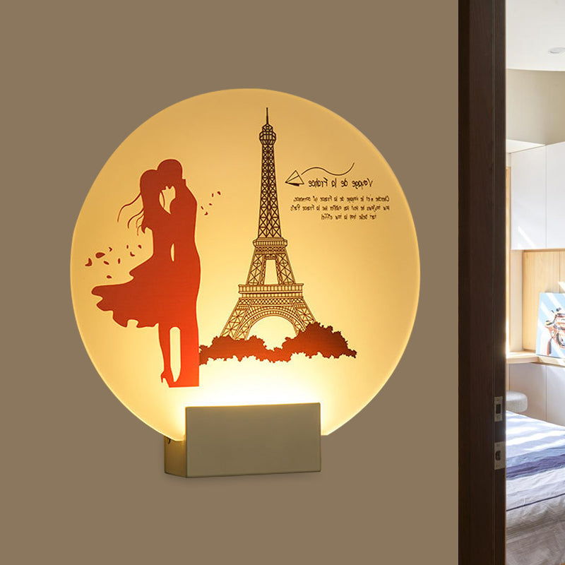 Skørter | White circular romantic wall lighting for couples in Asian style LED acrylic wall mural lamp for wedding room