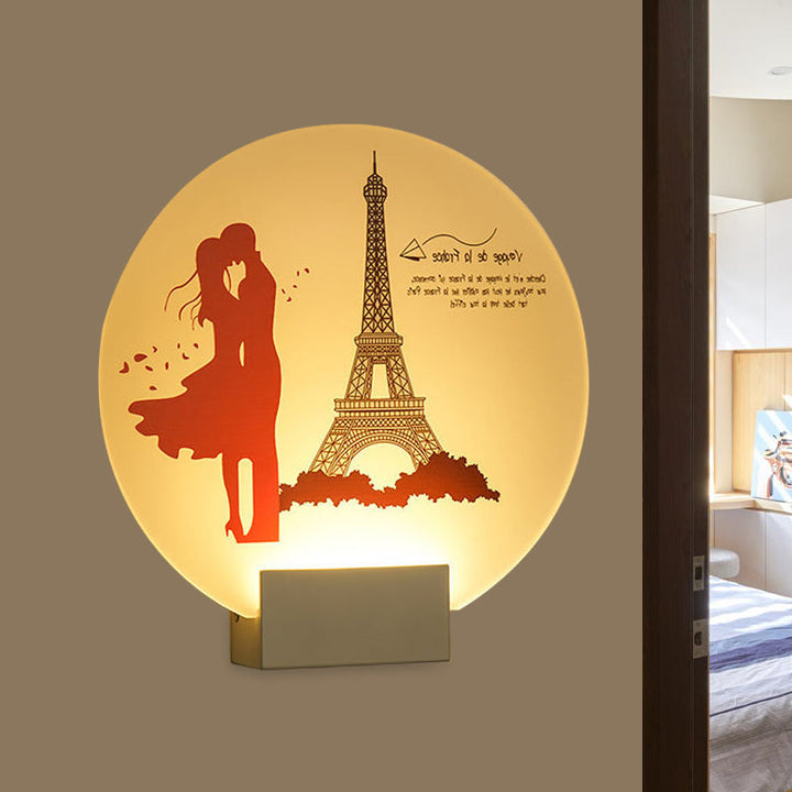 Skørter | White circular romantic wall lighting for couples in Asian style LED acrylic wall mural lamp for wedding room