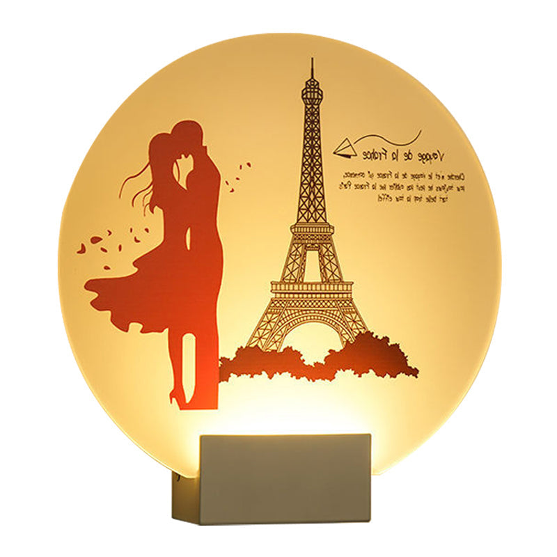 Skørter | White circular romantic wall lighting for couples in Asian style LED acrylic wall mural lamp for wedding room
