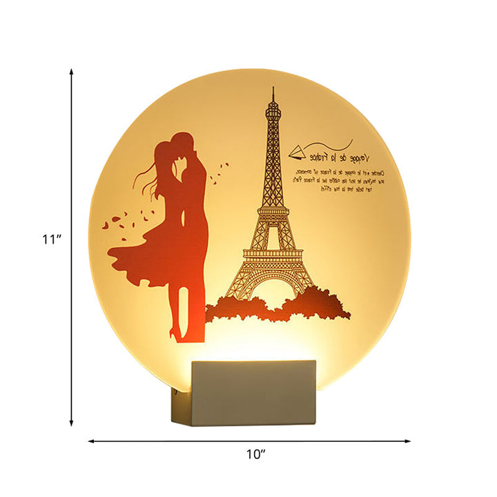 Skørter | White circular romantic wall lighting for couples in Asian style LED acrylic wall mural lamp for wedding room