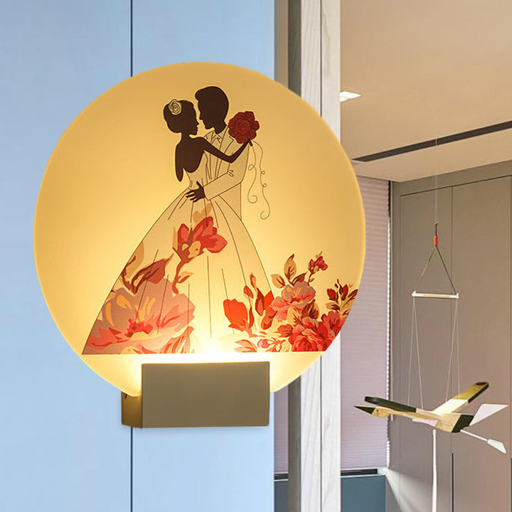 Skørter | White circular romantic wall lighting for couples in Asian style LED acrylic wall mural lamp for wedding room