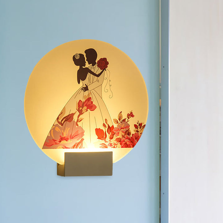 Skørter | White circular romantic wall lighting for couples in Asian style LED acrylic wall mural lamp for wedding room