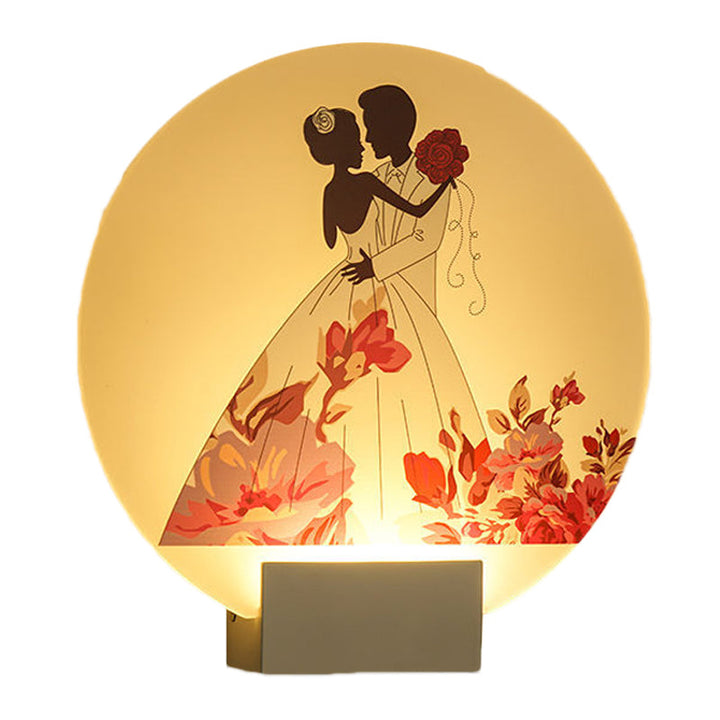 Skørter | White circular romantic wall lighting for couples in Asian style LED acrylic wall mural lamp for wedding room