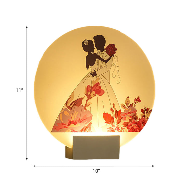 Skørter | White circular romantic wall lighting for couples in Asian style LED acrylic wall mural lamp for wedding room