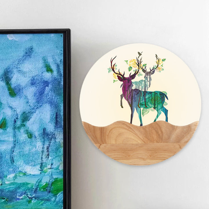 Skørter | Oriental Circular Acrylic Wall Lamp LED Wall Light in Wood with Elk Deer Pattern