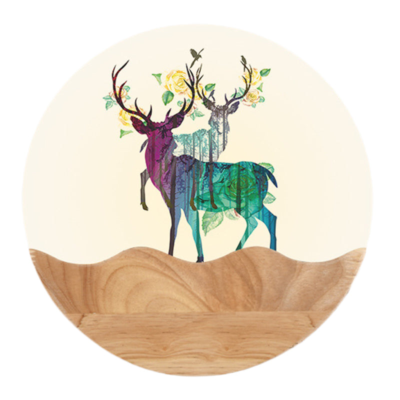 Skørter | Oriental Circular Acrylic Wall Lamp LED Wall Light in Wood with Elk Deer Pattern